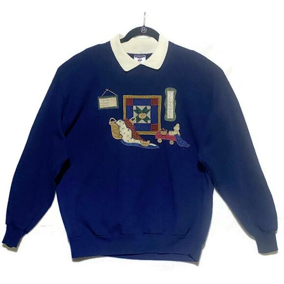 Jerzees Pullover Sweater Women's Size Extra Large Country Motif Blue - Picture 1 of 8